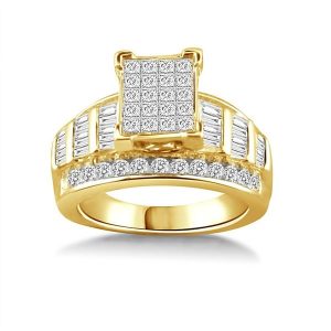 LADIES RING 1 1/2 CT ROUND/PRINCESS/BAGUETTE DIAMOND 10K YELLOW GOLD