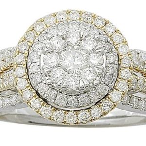 LADIES BRIDAL RING SET 1 CT ROUND DIAMOND 14K TT WHITE & YELLOW GOLD