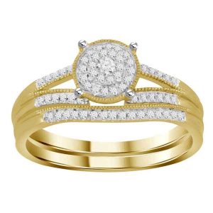 LADIES BRIDAL RING SET 1/5 CT ROUND DIAMOND 10K YELLOW GOLD