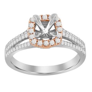 LADIES ENGAGEMENT RING SETTING 5/8 CT TW ROUND DIAMOND 18K WHITE GOLD-CTR 1 CT CUSHION(THE CENTER DIAMOND IS SOLD SEPARATELY)