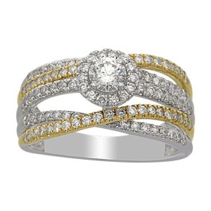 LADIES BRIDAL RING SET 1 CT ROUND DIAMOND 14K WHITE & YELLOW GOLD