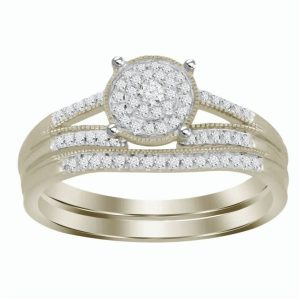 LADIES BRIDAL RING SET 1/5 CT ROUND DIAMOND 10K WHITE GOLD