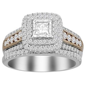LADIES BRIDAL RING SET 1 CT ROUND DIAMOND 14K TT WHITE/ROSE GOLD