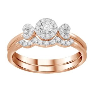 LADIES BRIDAL RING SET 1/3 CT ROUND DIAMOND 10K ROSE GOLD
