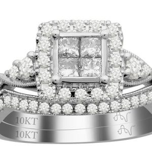 LADIES BRIDAL RING SET3/4 CT ROUND/PRINCESS DIAMOND 14K WHITE GOLD