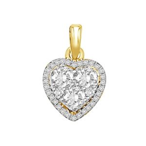 LADIES HEART PENDANT 3/8 CT ROUND DIAMOND 14K YELLOW GOLD
