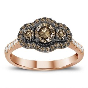 1.05CT RD/CHOCOLATE DIAMOND WITH CNT-0.50CT SET IN 14KT ROSE GOLD LADIES RING