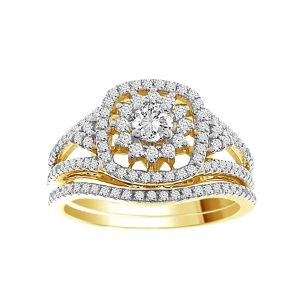 LADIES BRIDAL RING SET 7/8 CT ROUND DIAMOND SET IN 10K YELLOW GOLD