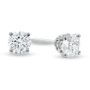 LADIES SOLITAIRE EARRINGS 1/3 CT ROUND DIAMOND 14K WHITE GOLD