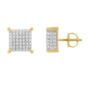 MEN’S EARRINGS 1/3 CT ROUND DIAMOND SILVER YELLOW PLATED