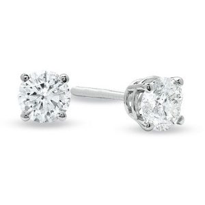 LADIES SOLITAIRE EARRINGS 1 CT ROUND DIAMOND 14K WHITE GOLD