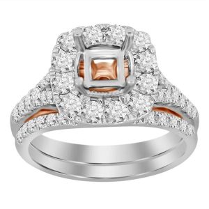 LADIES ENGAGEMENT RING 1 1/4 CT ROUND DIAMOND 18K TT WHITE & ROSE GOLD CTR 0.75 CT (THE CENTER DIAMOND IS SOLD SEPARATELY)