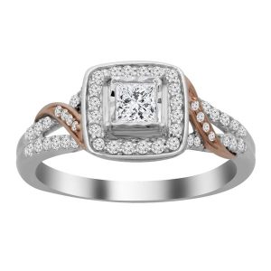 LADIES BRIDAL RING SET1/2 CT ROUND/PRINCESS DIAMOND 14K TT WHITE & ROSE GOLD