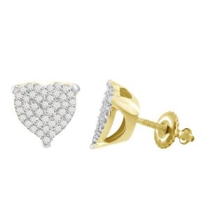 MEN’S EARRINGS 1/4 CT ROUND DIAMOND SILVER YELLOW GOLD PLATED