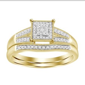 LADIES BRIDAL RING SET 1/5 CT ROUND/PRINCESS DIAMOND 10K YELLOW GOLD