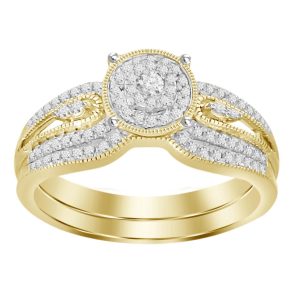 LADIES BRIDAL RING SET1/3 CT ROUND DIAMOND 10K YELLOW GOLD