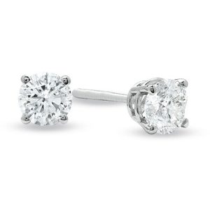 LADIES SOLITAIRE EARRINGS 1/2 CT ROUND DIAMOND 14K WHITE GOLD