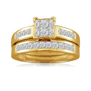 LADIES BRIDAL RING SET1 CT PRINCESS DIAMOND10K YELLOW GOLD