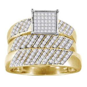LADIES TRIO RING SET 1/2 CT ROUND DIAMOND 10K YELLOW GOLD
