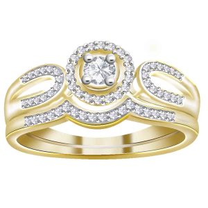 LADIES BRIDAL RING SET 1/4 CT ROUND DIAMOND 10K TT WHITE & YELLOW GOLD