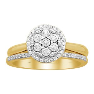 LADIES BRIDAL RING SET 1/15 CT ROUND DIAMOND 10K YELLOW GOLD