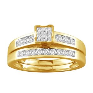 LADIES BRIDAL RING SET1 1/2 CT ROUND/PRINCESS DIAMOND 14K YELLOW GOLD