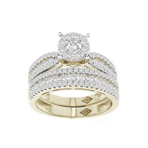 LADIES BRIDAL RING SET 1 1/3 CT ROUND DIAMOND 14K WHITE GOLD