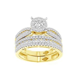 LADIES BRIDAL RING SET 1 3/8 CT ROUND DIAMOND 14K YELLOW GOLD