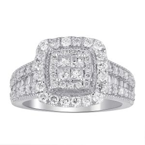 LADIES BRIDAL RING SET 1 1/2 CT ROUND/PRINCESS DIAMOND 14K WHITE GOLD
