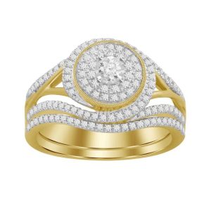 LADIES BRIDAL RING SET 3/8 CT ROUND DIAMOND 10K YELLOW GOLD