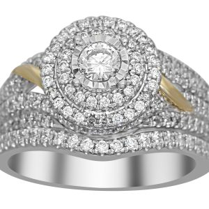 LADIES BRIDAL RING SET 1 CT ROUND DIAMOND 14K WHITE GOLD