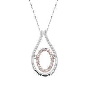 LADIES PENDANT WITH CHAIN 1/10 CT ROUND DIAMOND SILVER 10K ROSE PLATED