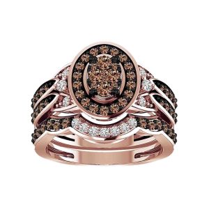 LADIES BRIDAL RING SET 1  CT CHOCOLATE/WHITE ROUND DIAMOND 14K ROSE GOLD