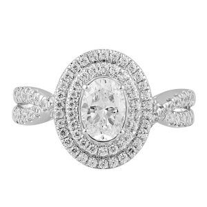 LADIES ENGAGEMENT RING 1 1/3 CT ROUND DIAMOND 14K WHITE GOLD – CTR 3/4 CT OVAL(THE CENTER DIAMOND IS SOLD SEPARATELY)