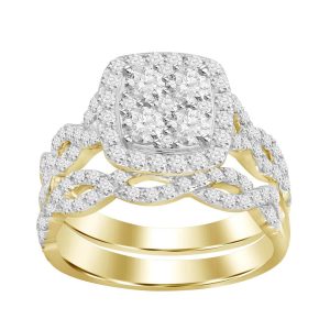 LADIES BRIDAL RING SET 1 1/4 CT ROUND DIAMOND 14K YELLOW GOLD