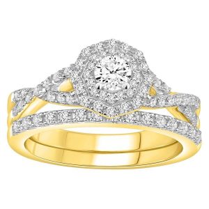 LADIES BRIDAL RING SET 3/4 CT ROUND DIAMOND 14K YELLOW GOLD