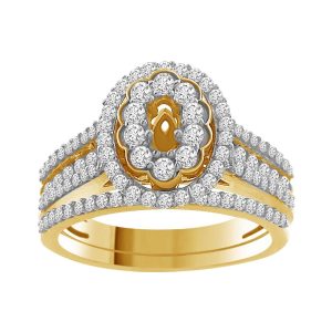 LADIES SEMI MOUNT BRIDAL RING SET 1 CT ROUND DIAMOND 14K YELLOW GOLD