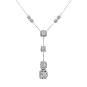 LADIES NECKLACE 3 CT ROUND/BAGUETTE 14K WHITE GOLD