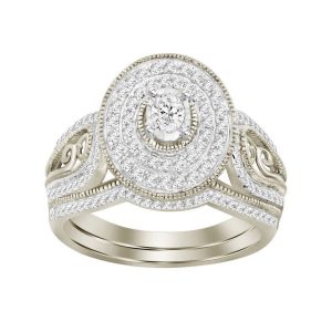 LADIES BRIDAL RING SET 1/2 CT ROUND DIAMOND 10K WHITE GOLD