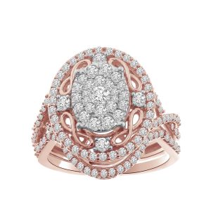 LADIES BRIDAL RING SET 1 CT ROUND DIAMOND 14K TT WHITE & ROSE GOLD