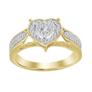 LADIES HEART RING 1/5 CT ROUND DIAMOND 10K YELLOW GOLD