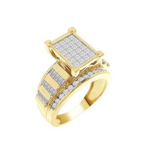 LADIES RING 1 1/2 CT ROUND/PRINCESS/BAGUETTE DIAMOND 10K YELLOW GOLD