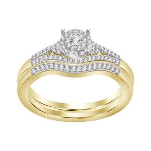 LADIES BRIDAL RING SET 1/3 CT ROUND DIAMOND 10K YELLOW GOLD