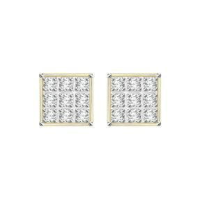 MEN’S EARRINGS 1/20 CT ROUND DIAMOND SILVER YELLOW PLATED