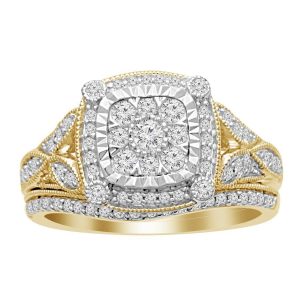 LADIES BRIDAL RING SET 5/8 CT ROUND DIAMOND 14K YELLOW GOLD