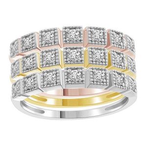 LADIES STACKABLE RINGS 1/2 CT ROUND DIAMOND 14K TTT WHITE & ROSE & YELLOW GOLD