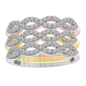 LADIES STACKABLE RING 1/2 CT ROUND DIAMOND 14K TTT WHITE & ROSE & YELLOW GOLD