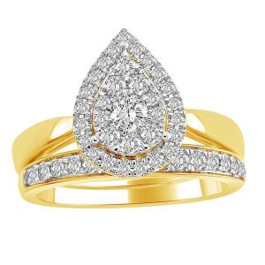 LADIES BRIDAL RING SET 3/4 CT ROUND DIAMOND 14K YELLOW GOLD
