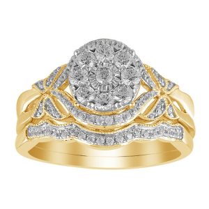LADIES BRIDAL RING SET 1/2 CT ROUND DIAMOND 14K YELLOW GOLD