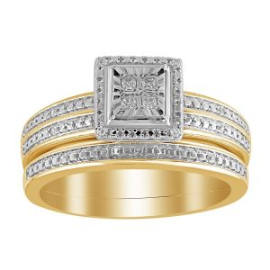 LADIES BRIDAL RING SET 1/10 CT ROUND DIAMOND 10K YELLOW GOLD